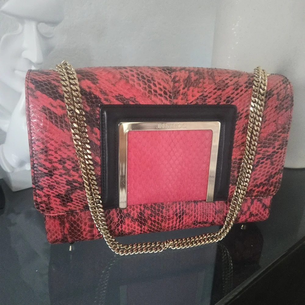 Jimmy Choo Snakeskin Shoulder Bag – Pink & Black EUC